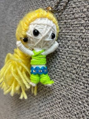 Watch over Voodoo Handcrafted string Yellow & Lime Doll Keychain Charm